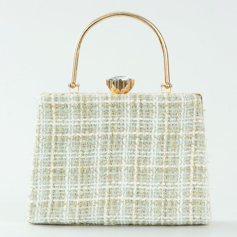 Elegant Winter Tweed Chanel-Style Evening Bag for Women, A Premium Top-Handle Banquet Handbag with Classic Versatile Design, Perfect for Special Occasions