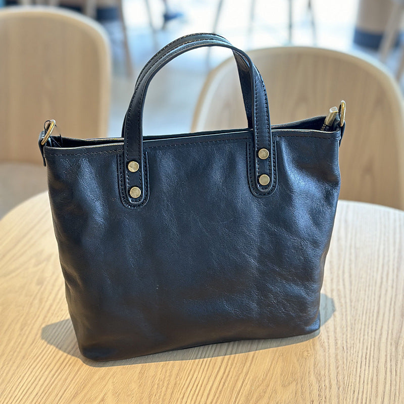 Genuine Top Layer Vegetable-Tanned Cowhide Handbag for Women, Vintage Minimalist Shoulder Crossbody Purse, Casual Work Commute Bag for Ladies