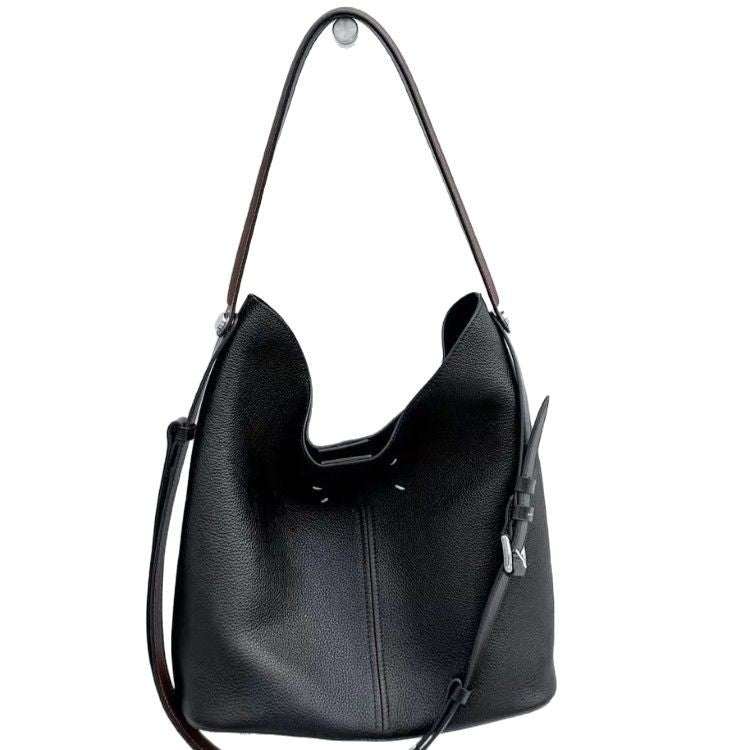 Genuine Top Layer Cowhide Hobo Bucket Bag for Women, Large Capacity Top Handle Shoulder Tote, Premium Leather Handbag for Ladies
