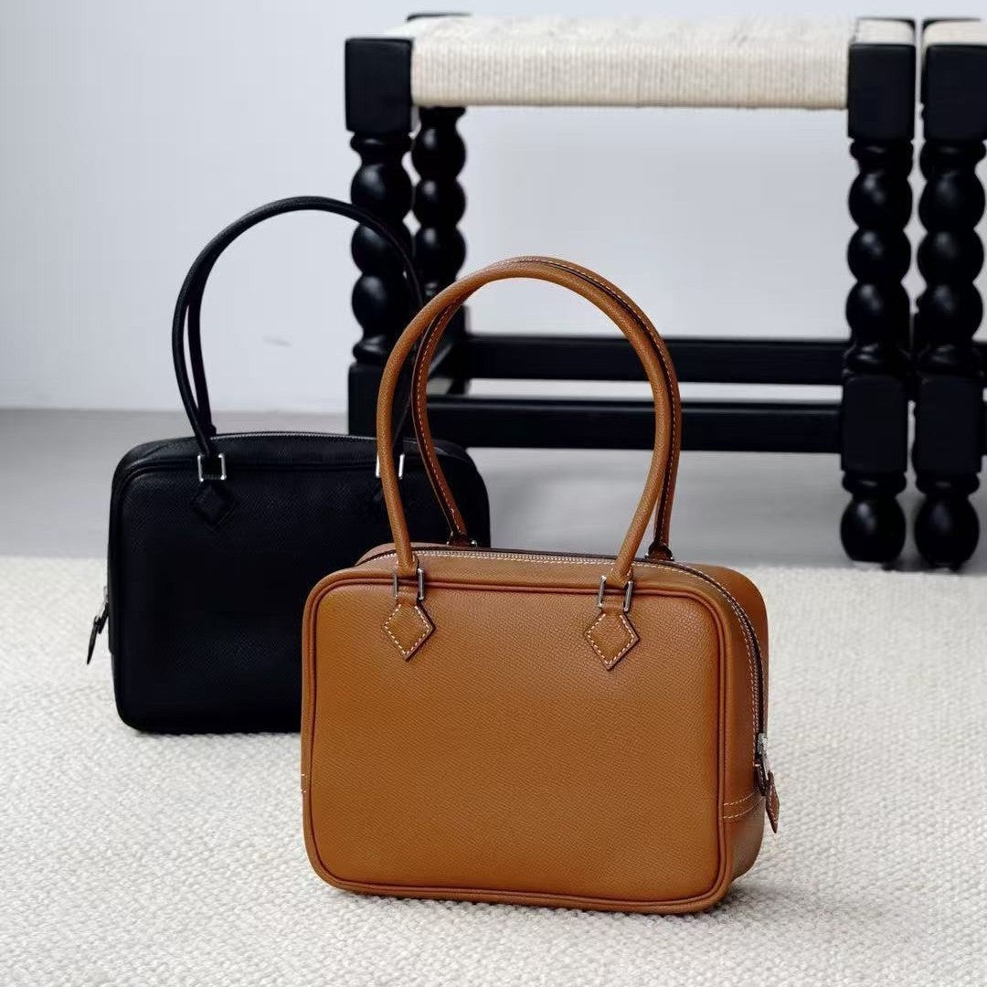Women's Genuine Leather Feather Bag 20cm, Hermès-Inspired Top-Layer Cowhide Handbag with Palm-Skin Texture, 2nd Generation Style Top-Handle & Cross-Body Purse, Trendy Shoulder Satchel for Everyday Use