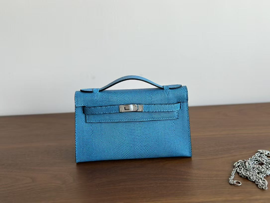 Genuine Lizard-Embossed Cowhide Mini Kelly-Style Bag for Women, Hermès-Inspired Shoulder Crossbody Top Handle Purse, Light Luxury Everyday Handbag for Ladies