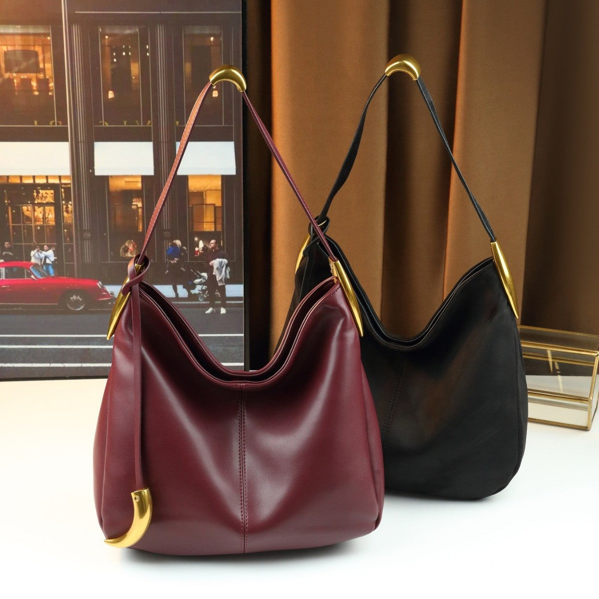 Maillard Style Bucket Bag for Women Large Capacity Fall Shoulder Handbag, Elegant Solid Color Purse for Everyday Going-Out