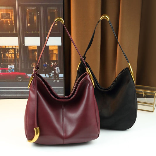 Maillard Style Bucket Bag for Women Large Capacity Fall Shoulder Handbag, Elegant Solid Color Purse for Everyday Going-Out