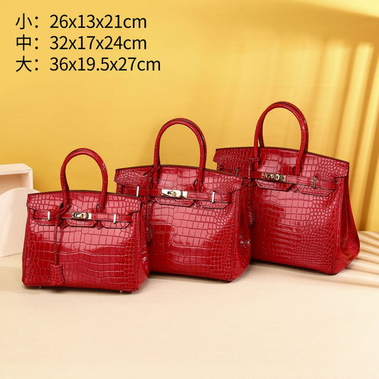 Chic Croc-Embossed Birkin-Inspired Tote Bag for Women, Light Luxury Large Capacity Top-Handle Crossbody Handbag with Premium Sophisticated Design, Trendy Everyday Purse