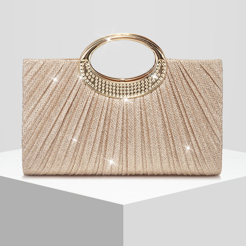Sparkly Pleated Evening Clutch for Women, New Formal Wedding Banquet Gown Bag, Elegant Top Handle Crossbody Purse for Ladies
