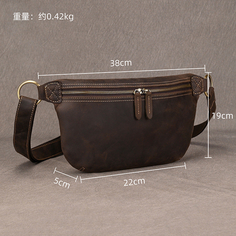 Genuine Top Layer Crazy Horse Cowhide Shoulder Bag for Men, Vintage Crossbody Chest Pouch, Trendy TikTok Style Everyday Bag for Gentlemen