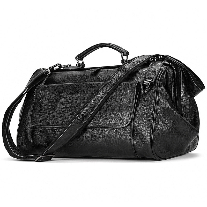 Vegetable-Tanned Leather Short Trip Business Duffle, Unisex Shoulder Crossbody Travel Bag, Trendy Top Handle Luggage for Men and Women