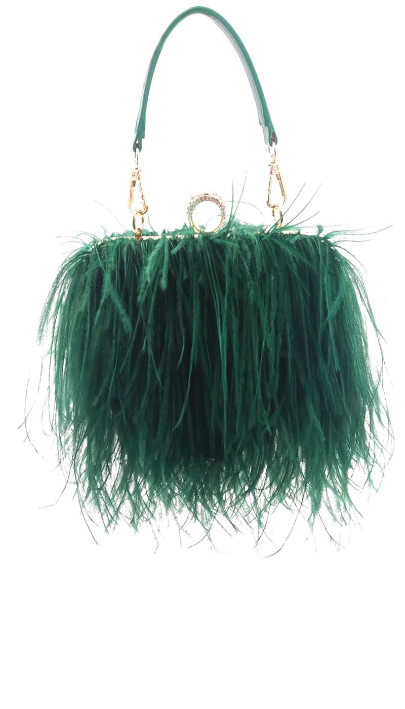 Genuine Ostrich Feather Evening Bag for Women, Fashionable Chain Shoulder Purse, Trendy Clutch Handbag for Parties and Weddings