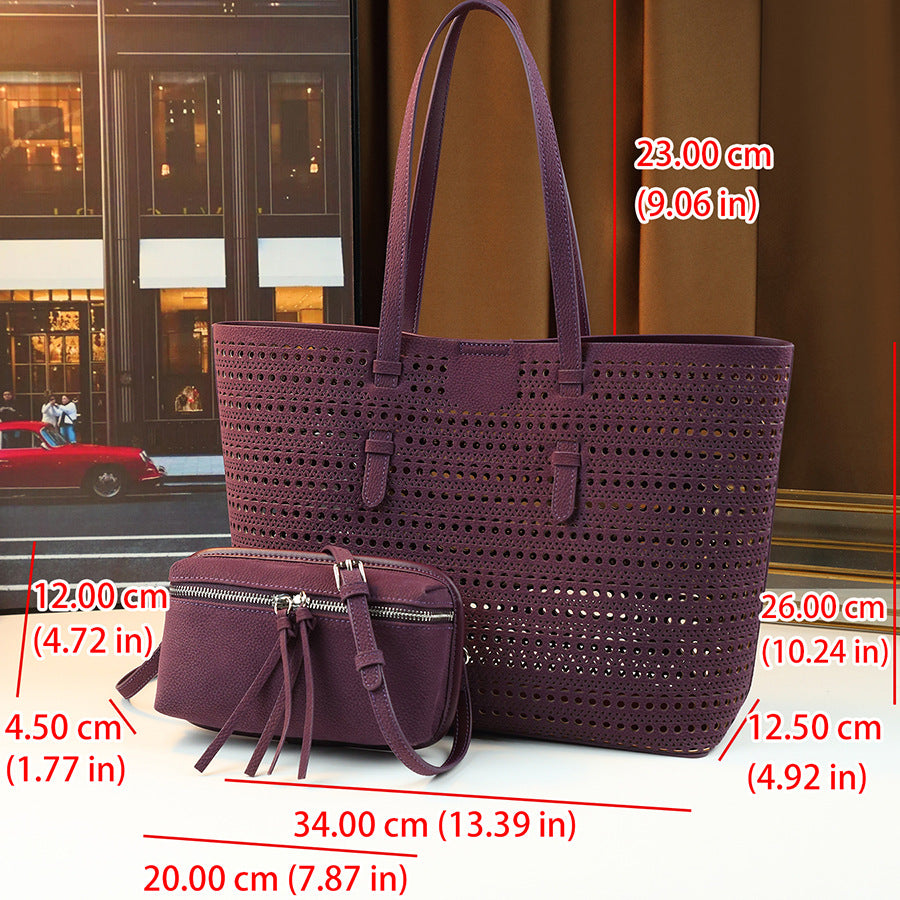 Hollow Korean Style Sub-Bag Tote for Women Large Capacity Shoulder Handbag with Detachable Pouch, Versatile Fall Going-Out Purse