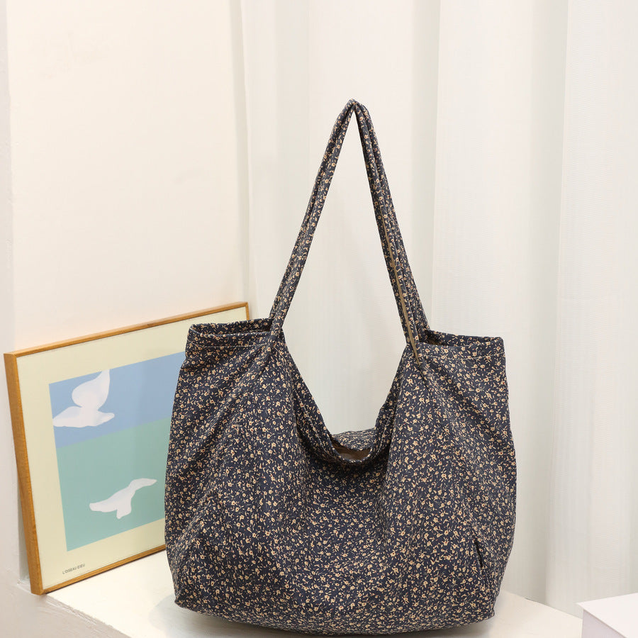 Summer Floral Print Canvas Tote Bag for Women Large Capacity Shoulder Purse, Casual Geometric Pattern Travel Handbag with Versatile Everyday Appeal