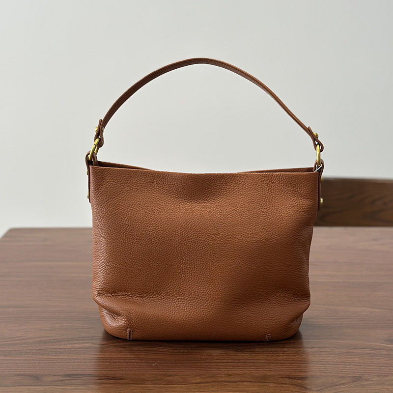 Genuine Top Layer Cowhide Bucket Bag for Women, New Spring Summer All-Season Versatile Shoulder Crossbody Top Handle Purse, Casual Commute Handbag for Ladies