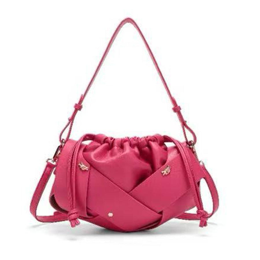 Drawstring Woven Bucket Cloud Bag for Women Light Luxury Shoulder Crossbody Handbag, Pleated Purse with Multi-Color Versatile Design
