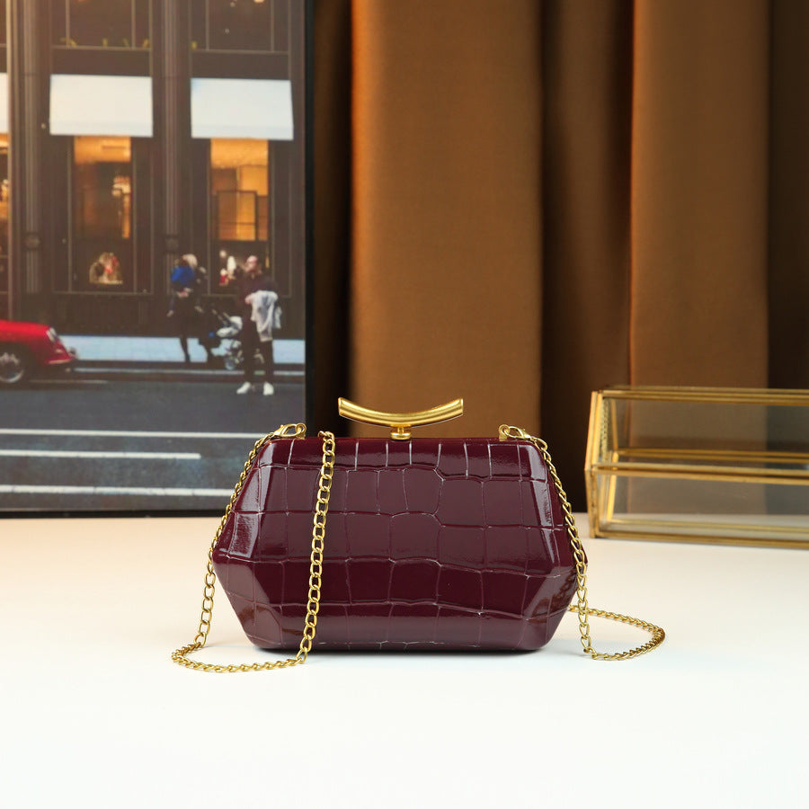 Geometric Diamond Pattern Boston Bag for Women Irregular Design Evening Shoulder Crossbody Purse with High-Quality Texture and Unique Silhouette