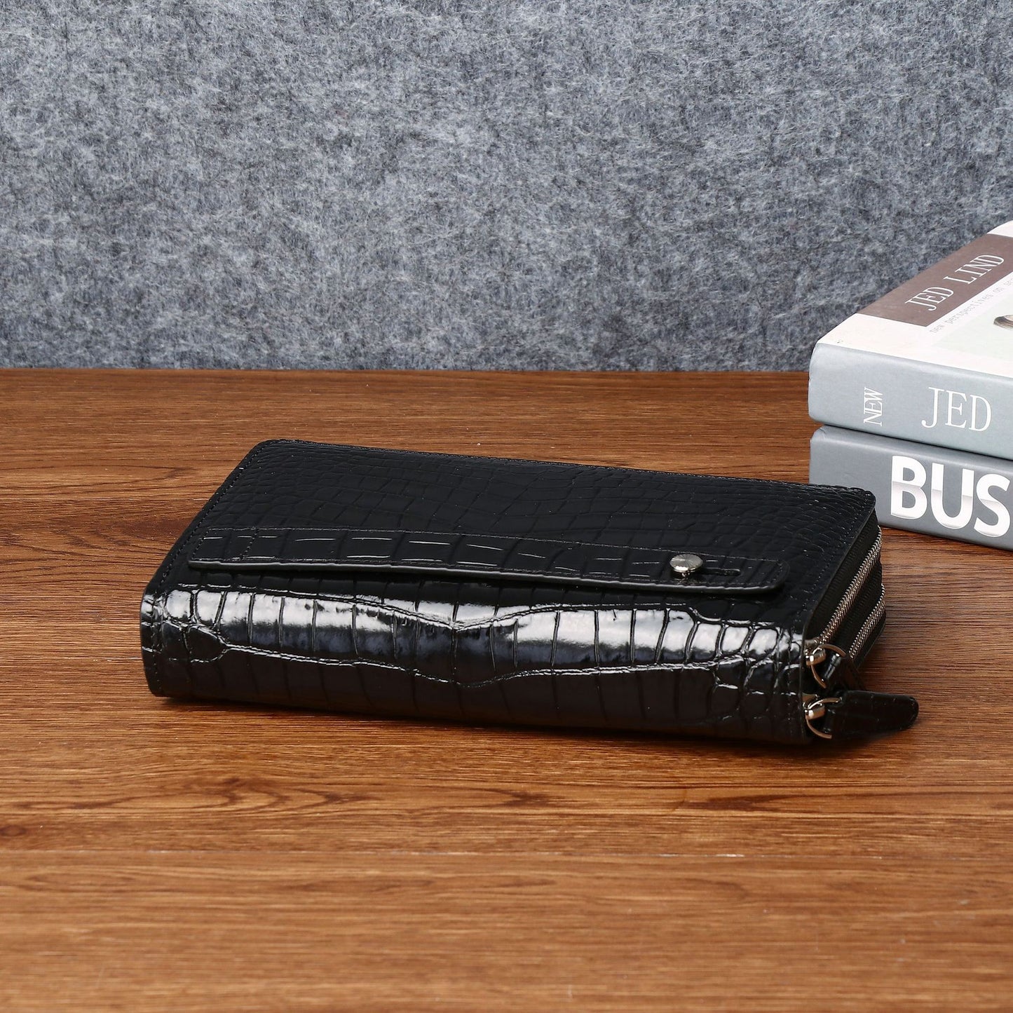 New Arrival Croc-Effect Double-Zip Large Clutch for Men, A Classic Handheld Wallet with Multiple Card Slots & Spacious Design, Perfect for Business & Daily Use