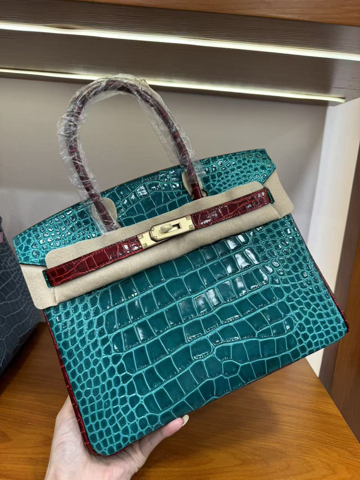 Genuine Top Layer Cowhide Crocodile-Embossed Birkin 30 Bag for Women, Hermès-Style Internal Stitching Color Block Top Handle Purse, Premium Leather Handbag for Ladies