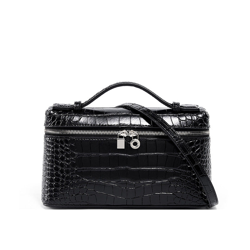 New Arrival Croc-Effect Genuine Leather Bento Box Bag for Women, A Premium Small Square Shoulder Crossbody Handbag with Fashionable Versatile Design