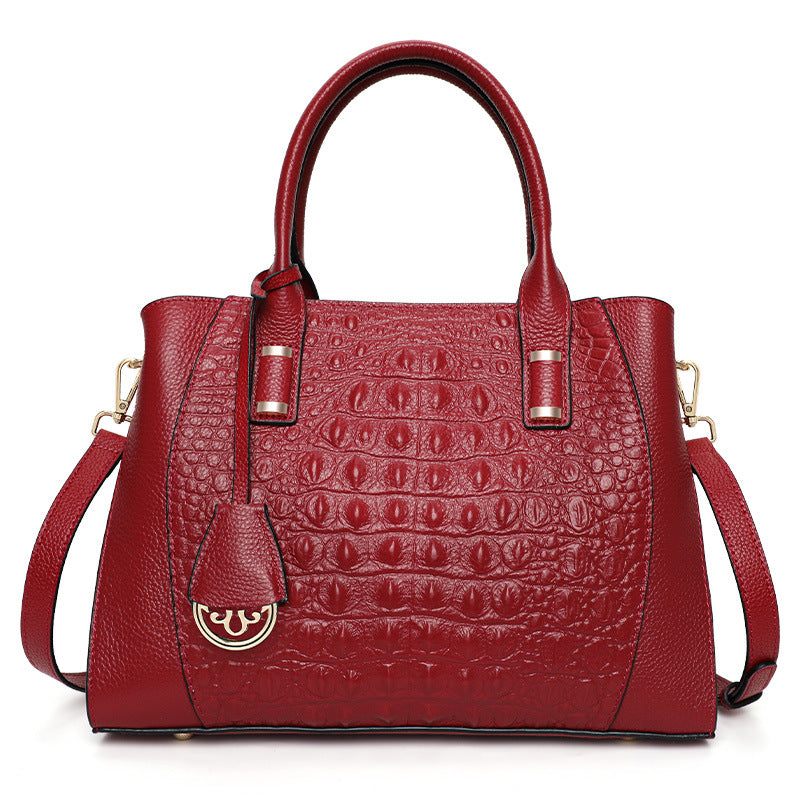 Genuine Top Layer Cowhide Crocodile-Embossed Handbag for Women, Fashionable Commute Top Handle Crossbody Purse, Large Capacity Bag for Ladies