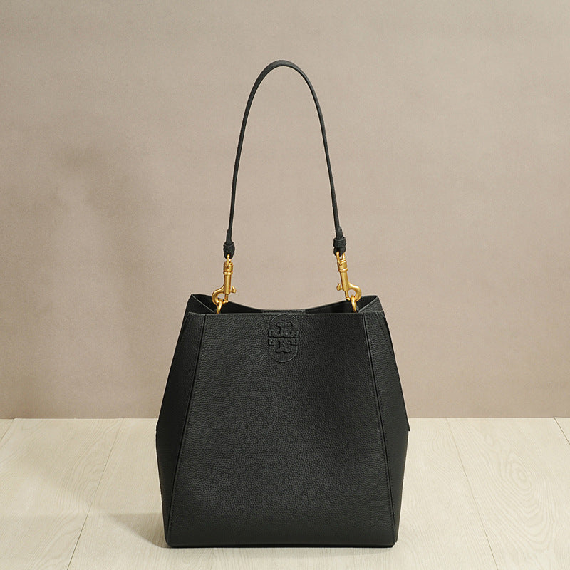 Genuine Cowhide Convertible Bucket Bag for Women, New Large Capacity Top Handle Crossbody Shoulder Purse, Fashionable Versatile Commute Handbag for Ladies
