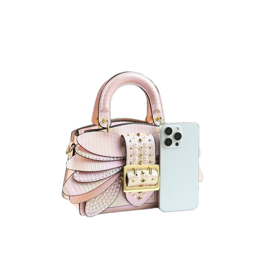 Pearl Stud Wing Boston Bag for Women Gradient Color Shoulder Crossbody Handbag, Trendy Chain Purse with Dragonfly Hardware Accent
