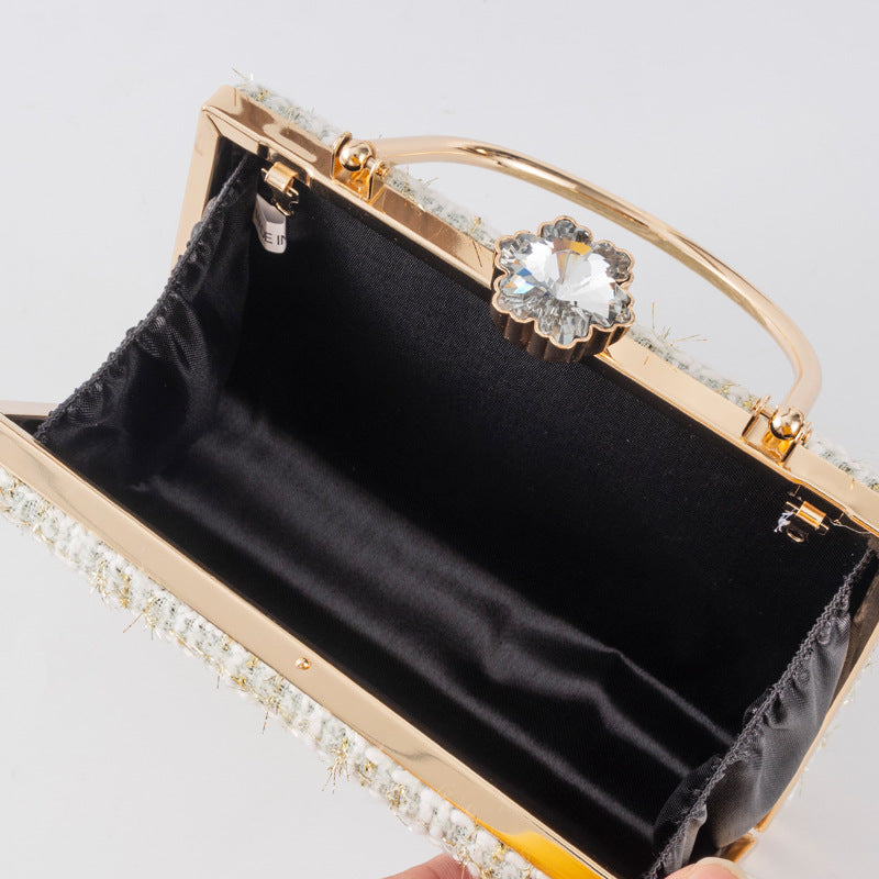 Elegant Winter Tweed Chanel-Style Evening Bag for Women, A Premium Top-Handle Banquet Handbag with Classic Versatile Design, Perfect for Special Occasions