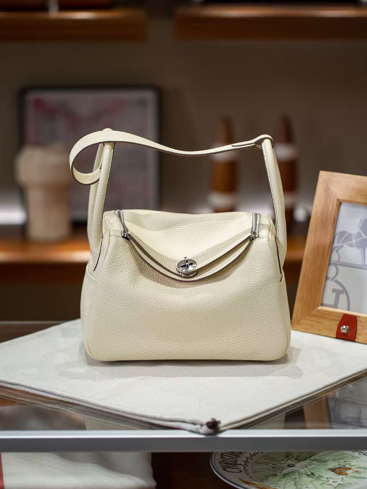 Genuine TC Calfskin Leather Lindy-Style Bag for Women, Peige Artisan Full Steel Hardware Shoulder Purse, Premium Leather Handbag in 19/26/30 Sizes for Ladies