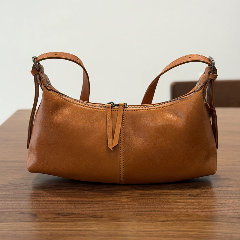 Genuine Top Layer Cowhide Dumpling Bag for Women, New Minimalist Vintage Shoulder Crossbody Underarm Purse, Textured Leather Handbag for Ladies