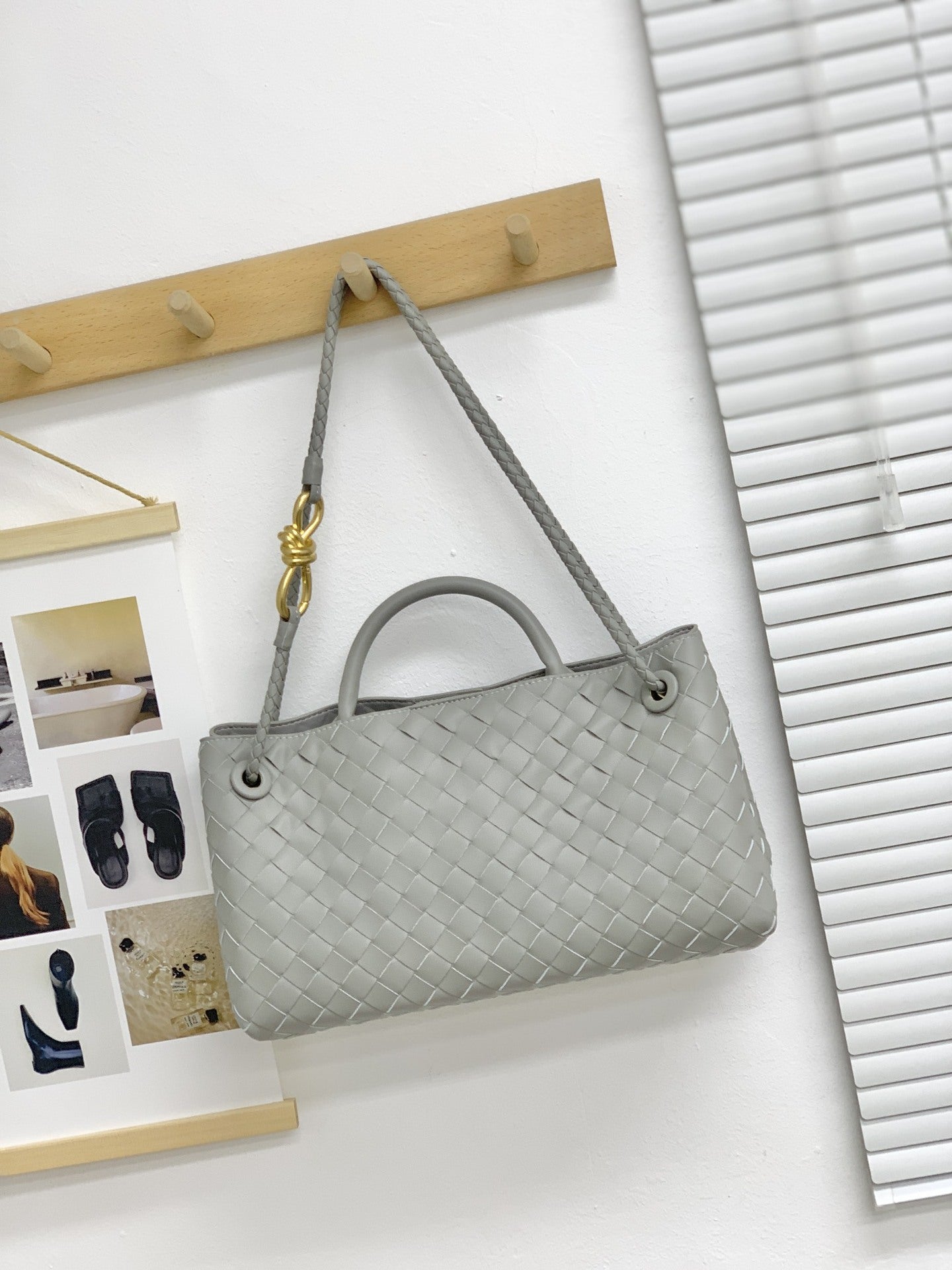 Genuine Leather Horizontal Woven Bag for Women, New Spring Summer Commute Shoulder Crossbody Top Handle Purse with Metal Rope Buckle, Trendy Handbag for Ladies