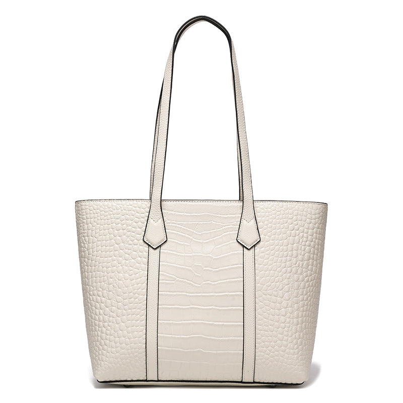 New Arrival Croc-Effect Genuine Leather Tote Bag for Women, A Large Capacity Versatile Commuter Shoulder Handbag with Premium Design