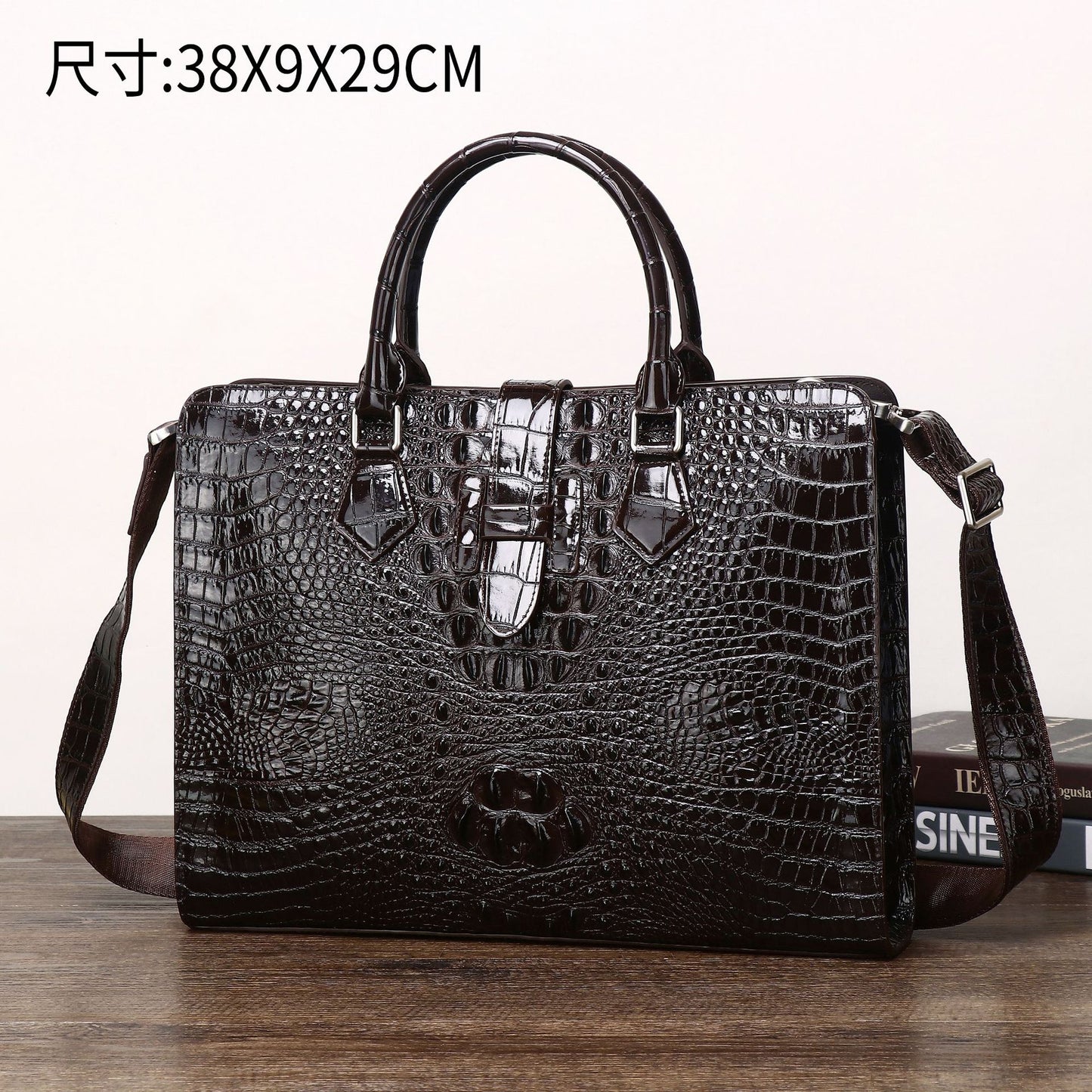 New Arrival Croc-Effect Business Casual Briefcase for Men, A High-End Top-Handle Shoulder Crossbody Bag with Sophisticated Design