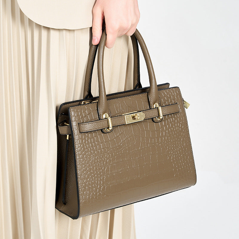 New French Style Croc-Effect Light Luxury Tote Bag for Women, Birkin & Kelly-Inspired Versatile Commuter Handbag with Elegant Everyday Design