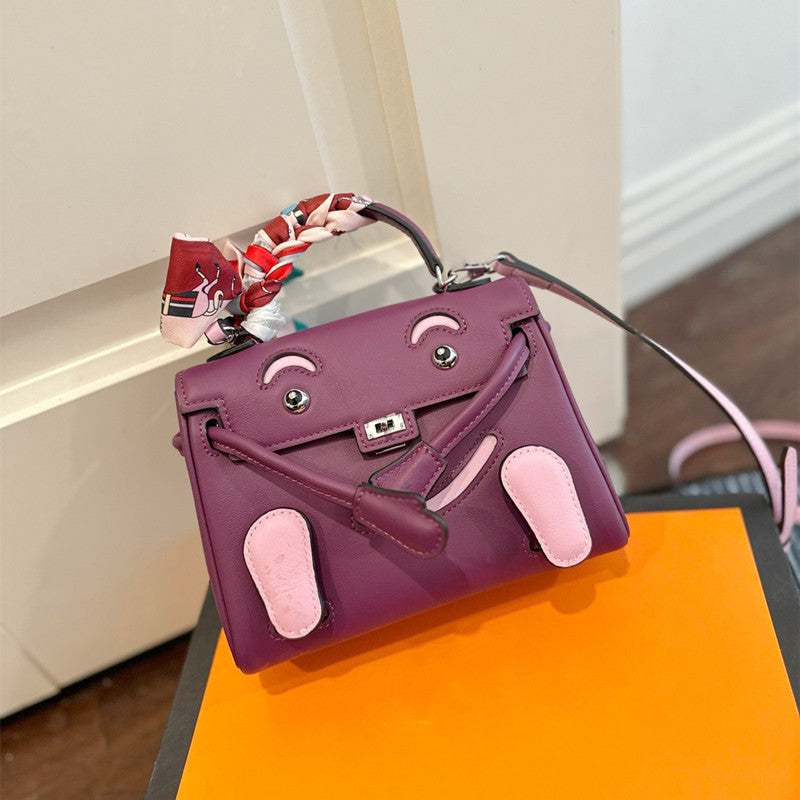 Genuine Leather Kelly Bag for Women Doll Calfskin Cute Top Handle Shoulder Crossbody Purse, Large Capacity Stylish Handbag with Adorable Design