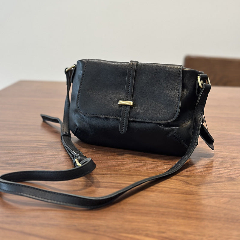 Spring Summer Vintage Leather Messenger Bag, Lightweight Commute Shoulder Crossbody Purse, Top Layer Cowhide Small Everyday Bag for Women