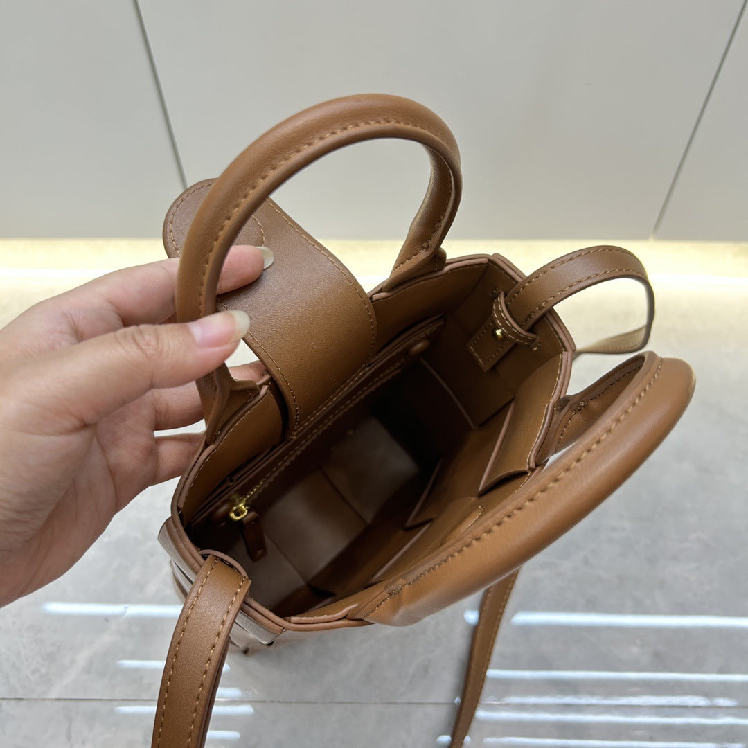 New Genuine Leather Woven Small Square Handbag for Women, Korean Style Fashion Phone Crossbody Bag, Shoulder Purse for Daily Use