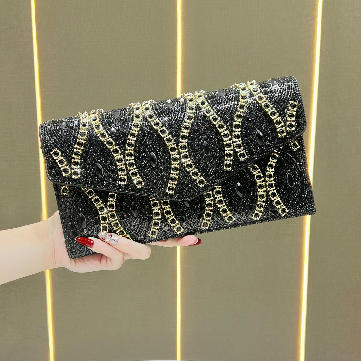 Women's Rhinestone-Embellished Envelope Evening Clutch, Exquisite Chain Crossbody Shoulder Bag with New Stylish Design, Versatile Purse