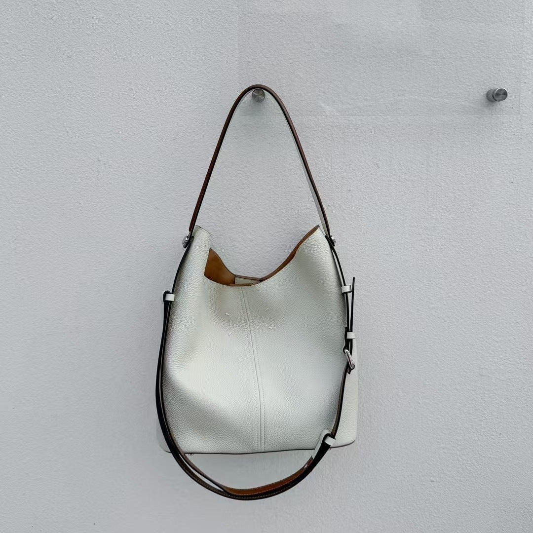 Genuine Top Layer Cowhide Hobo Bucket Bag for Women, Large Capacity Top Handle Shoulder Tote, Premium Leather Handbag for Ladies