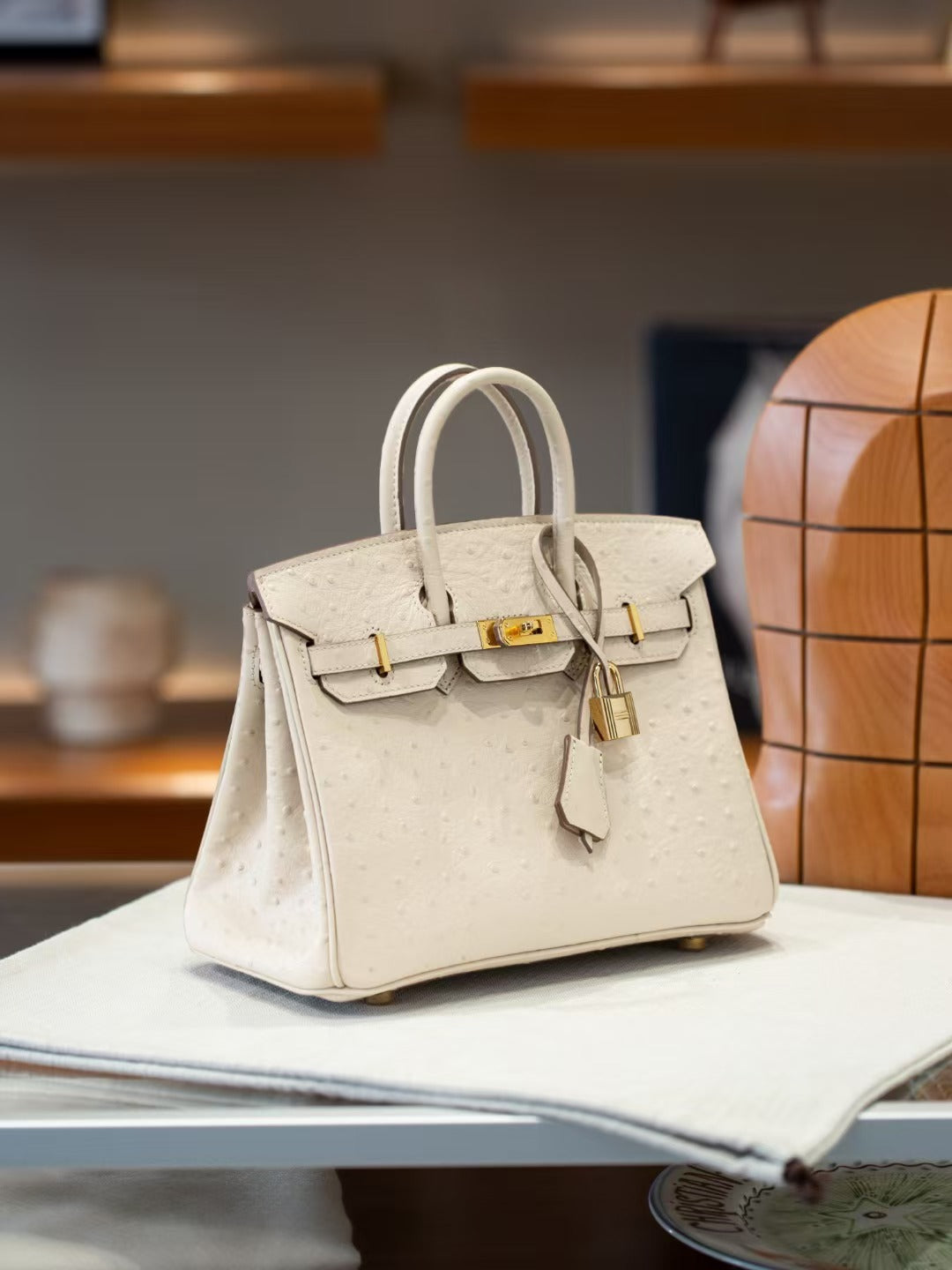 Genuine Top Layer Cowhide Ostrich-Embossed Birkin-Style Bag for Women, New Large Capacity Casual Top Handle Handbag, Premium Leather Purse for Ladies