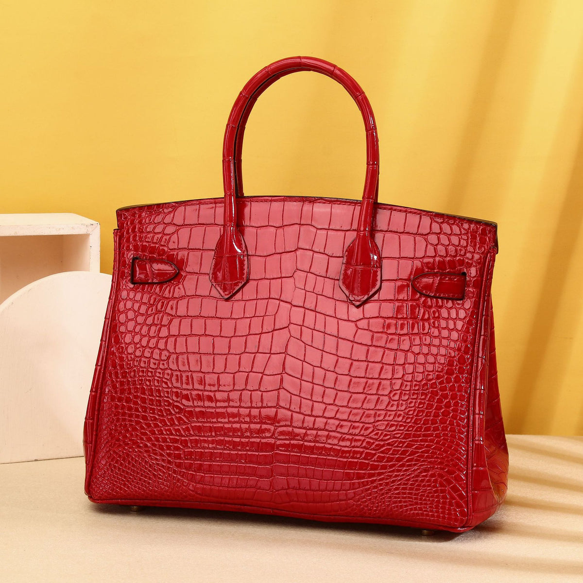 Chic Croc-Embossed Birkin-Inspired Tote Bag for Women, Light Luxury Large Capacity Top-Handle Crossbody Handbag with Premium Sophisticated Design, Trendy Everyday Purse