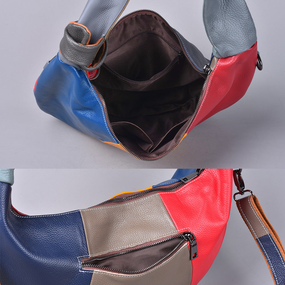 Vintage Bohemian Soft Genuine Leather Underarm Bag, Casual Shoulder Crossbody Purse, Chic Handbag for Women
