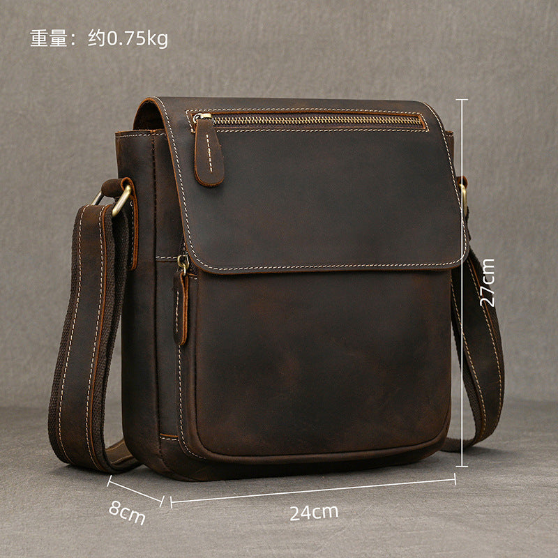 Genuine Top Layer Crazy Horse Cowhide Shoulder Bag for Men, Vintage Minimalist Small Crossbody Purse, Bestseller Casual Bag for Gentlemen