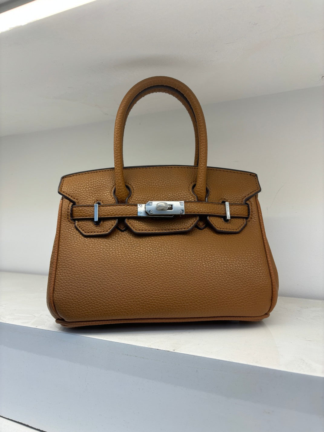 Genuine Pebbled Leather Birkin-Style Gold Hardware Large Capacity Handbag for Women, European Fashion Top Handle Purse, Trendy Casual Tote Bag for Ladies