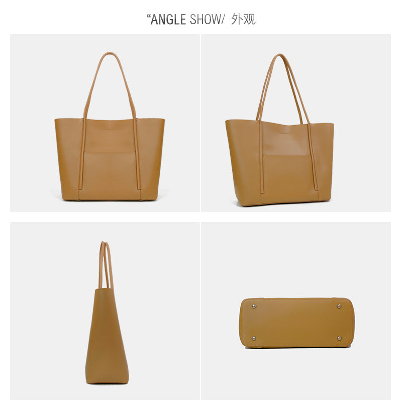 Cowhide Large Capacity Tote Bag for Women Stylish Commuter Shoulder Handbag, Versatile Bestselling Purse with Premium Leather Finish