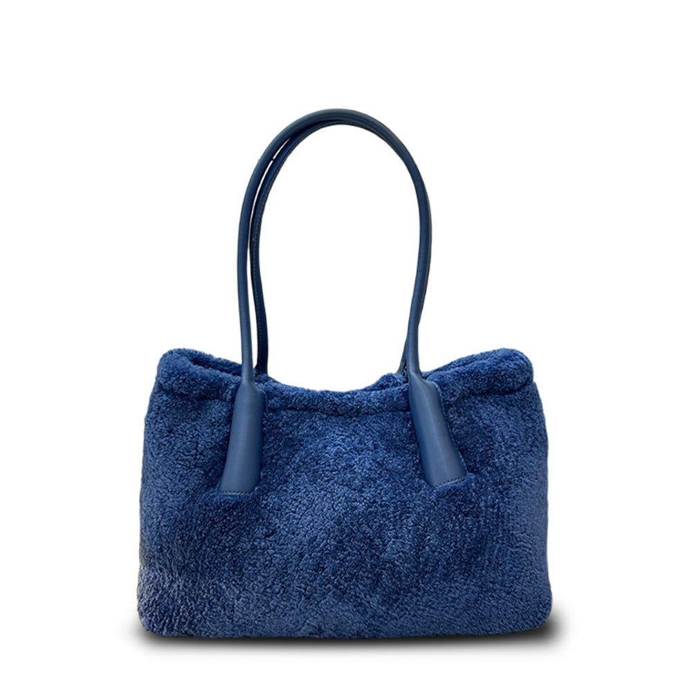 New Fall/Winter Lamb Wool Shoulder Tote, Large High-End Stylish Commuter Bag for Women