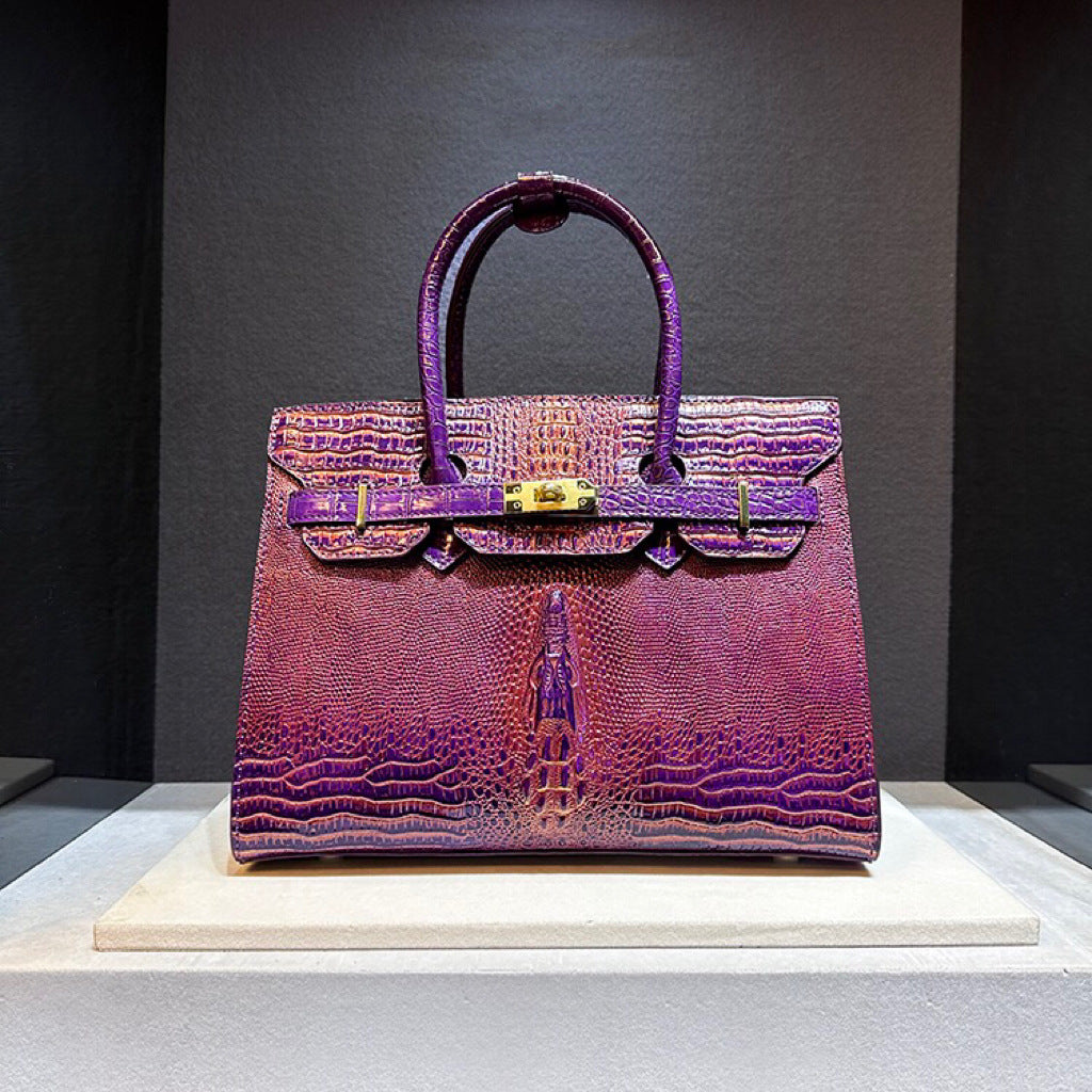 Genuine Leather Crocodile-Embossed Birkin-Style Handbag for Women, Fashionable Top Handle Shoulder Crossbody Purse, Trendy Bag for Ladies