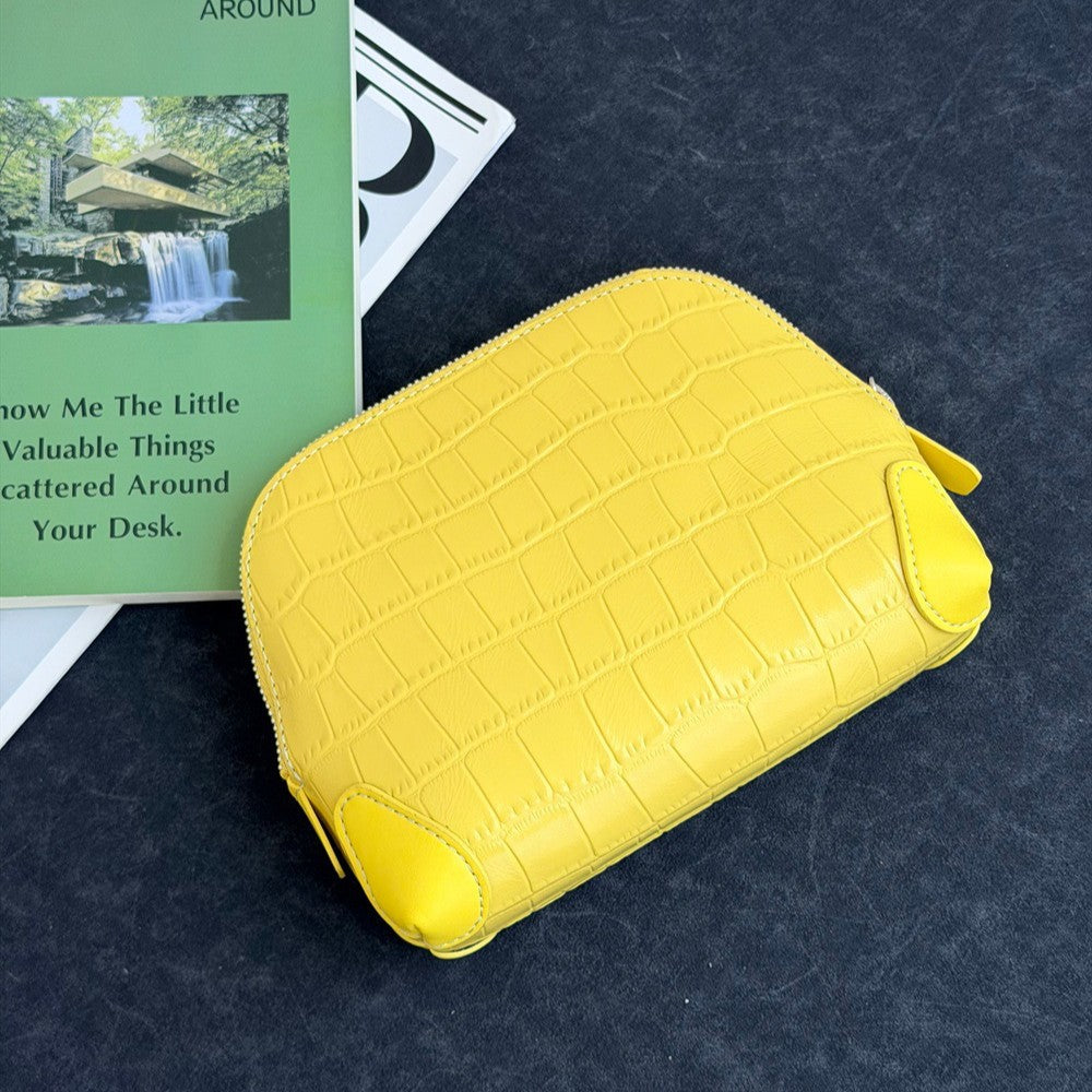 New Arrival Croc-Effect Genuine Leather Makeup Bag for Women, A Multi-Functional Portable Storage Pouch & Travel Toiletry Organizer with Premium Top-Layer Cowhide