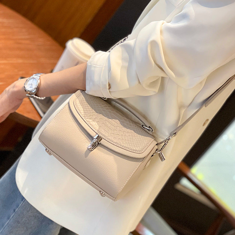 New Arrival Croc-Effect Genuine Leather Small Square Bag for Women, A Premium Top-Layer Cowhide Top-Handle Crossbody Handbag with Elegant Sophisticated Design