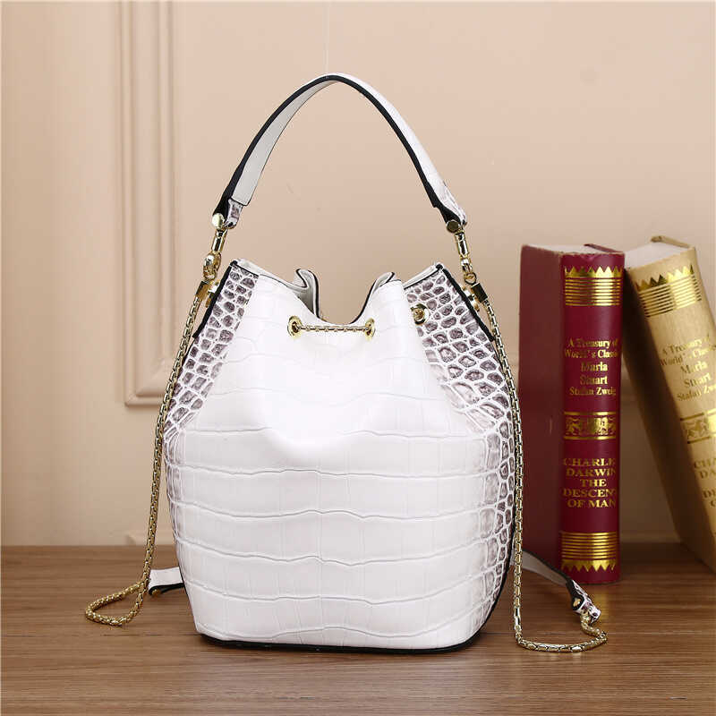 Crocodile Embossed Bucket Bag for Women Snake Head Shoulder Crossbody Handbag, Versatile Statement Purse with Luxurious Texture
