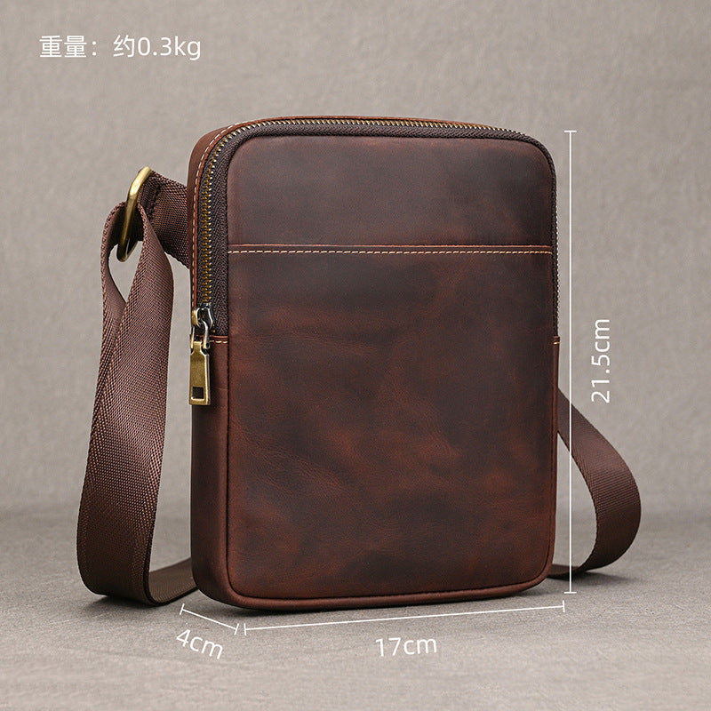 Genuine Top Layer Cowhide Small Square Bag for Men, Lightweight Casual Crossbody Shoulder Purse, Outdoor Phone Umbrella Pouch for Gentlemen