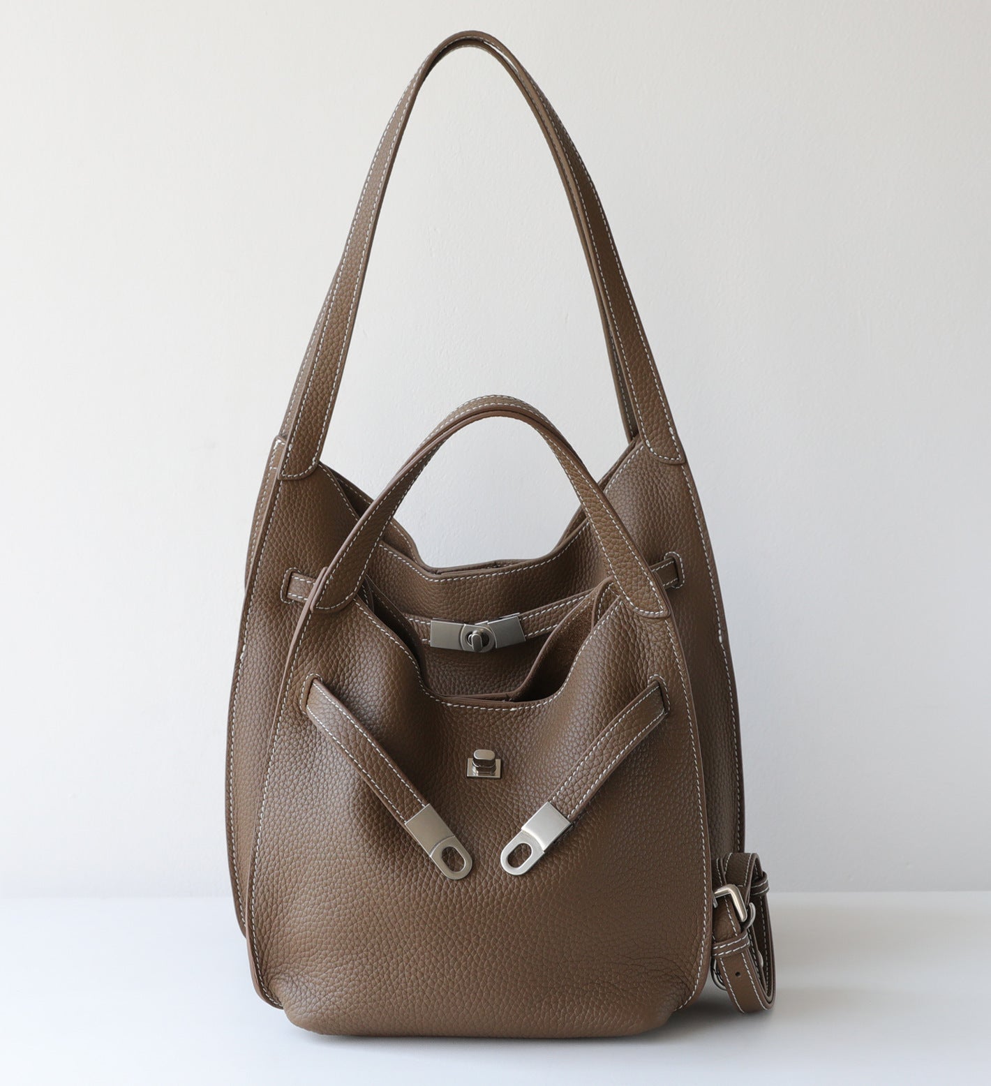 Top Layer Cowhide Lock Buckle Tote Bag for Women Large Capacity Casual Shoulder Crossbody Handbag, Slouchy Purse with Basket-Style Design