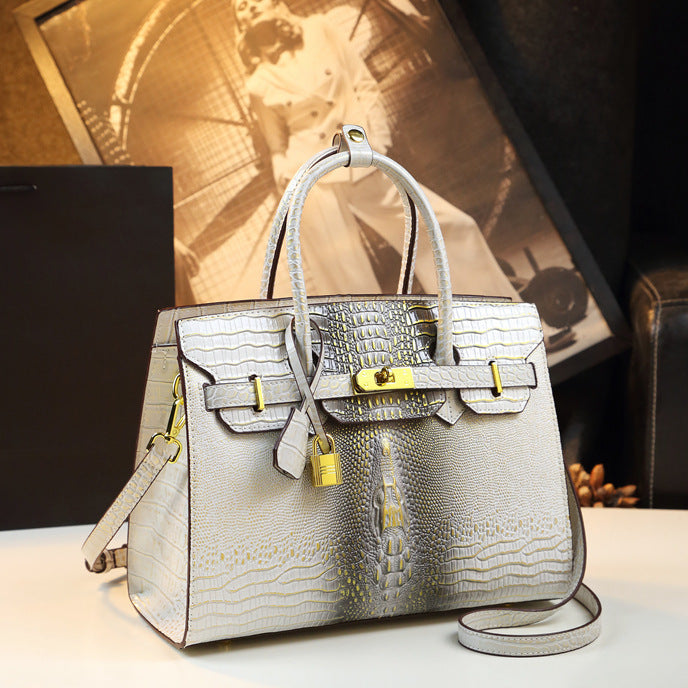 Elegant Gradient Croc-Embossed Birkin-Inspired Tote Bag for Women, Premium Genuine Leather Top-Handle Shoulder Handbag with Sophisticated Ombré Design, Perfect Gift for Mom