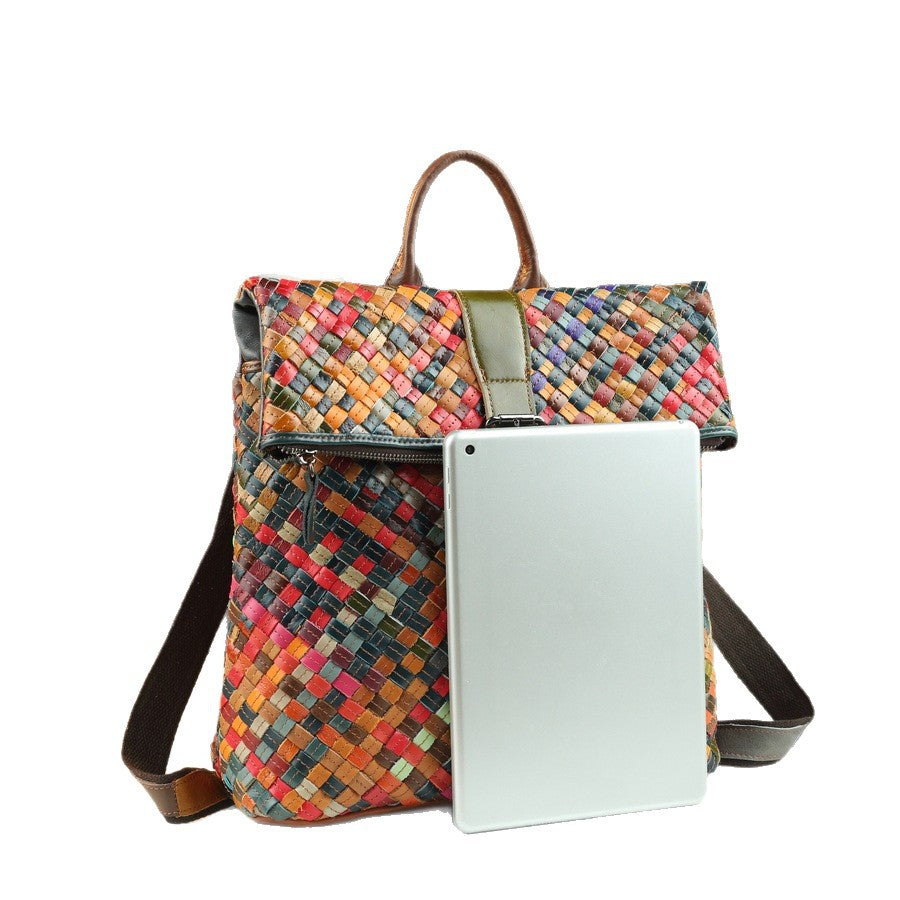 Handwoven Colorful Cowhide Bag for Women Genuine Leather Shoulder Crossbody Handbag, Artisan Purse with Vibrant Handcrafted Design